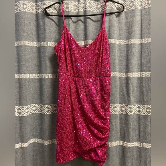 Frock Candy Making Statements Sequins Pink Mini Dress - Picture 1 of 7